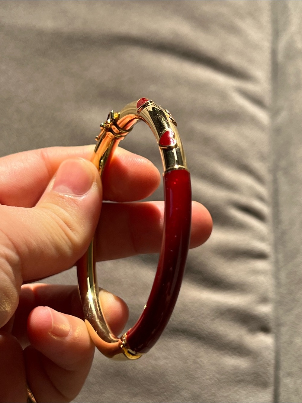 14k Gold and Red Heart Bangle Bracelet - Women's Jewelry - Picture 7 of 14